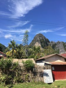 Buildings and Karsts in Vang Vieng, Laos.