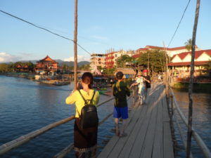 Bamboo bridge in the centre of Vang Vieng, Laos