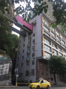 Chongqing train entering a building